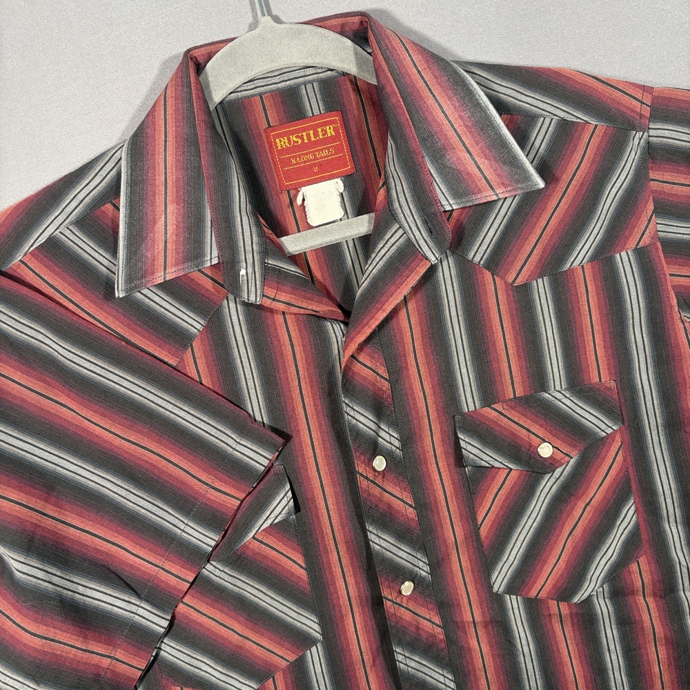Rustler Men’s Western Shirt Short Sleeve Striped Pearl Snap Medium Vintage